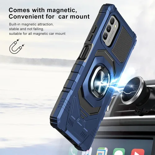 Vista 6 de Funda protectora para Nokia G310 5G con protector de pantalla de vidrio templado, grado militar, resistente a prueba de golpes, con soporte de Azul