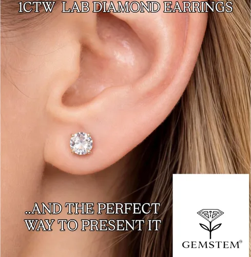 Vista 5 de Aretes de diamantes cultivados en laboratorio de peso total de 1 quilate en oro de 14 quilates