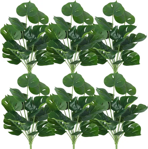 Vista 25 de RECUTMS 20LED Luces de Cadena de Hojas de Monstera, Hojas Artificiales de Palmera de Ratán Tropical, Enredadera Verde Colgante para Pared