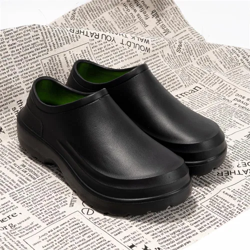 Vista 4 de Zapatos de chef para hombre, antideslizantes, impermeables, zapatos de trabajo para hombre, zuecos de enfermería, zapatos de enfermería