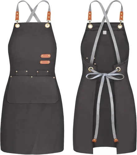 Vista 9 de Delantal de chef BeLuyi con babero, delantal de herramientas para hombre y mujer con tiras cruzadas en la espalda y 4 bolsillos para cocina