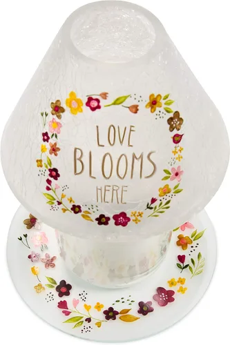 Vista 4 de Pavilion - Bandeja para velas de vidrio esmerilado floral pintada a mano, 7.25 pulgadas