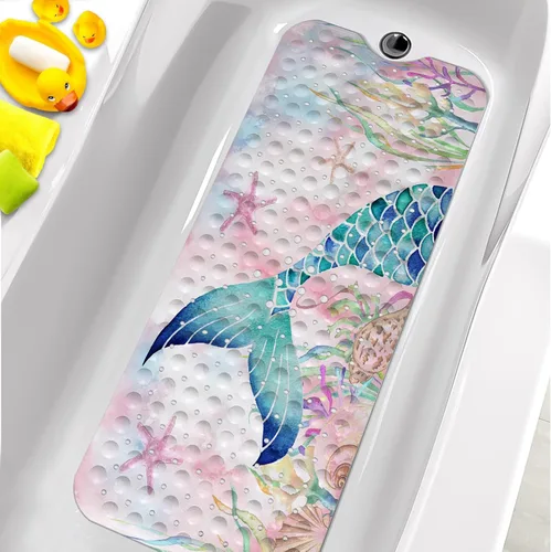 Vista 10 de Tapetes de bañera para niños, tapete de baño de astronauta negro antideslizante para bañera de 40 x 16 pulgadas, grande, lavable, antideslizante