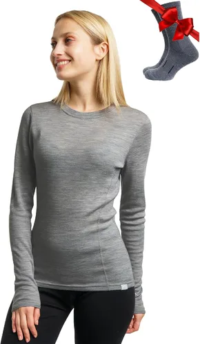 Vista 25 de 100% lana merino capa base mujer - camisa térmica de manga larga con 165 gris carbón