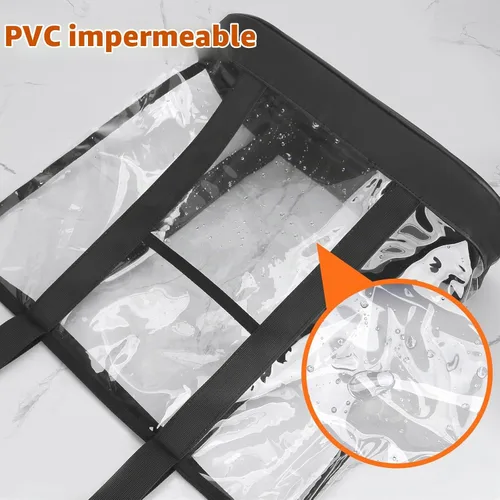 Vista 5 de HAOGUAGUA Bolsa de viaje de maquillaje cosmética transparente extra grande, bolsa de hombro de PVC transparente impermeable con asas (Negro)