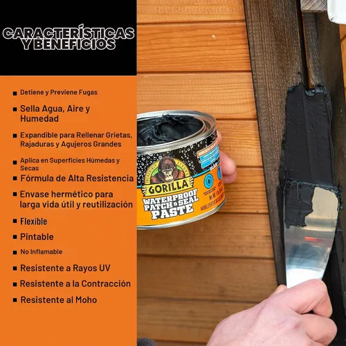 Vista 2 de [Usado] GORILLA - Pasta selladora de goma impermeable para parche y sellado, negra, lata de 1 libra (paquete de 1)