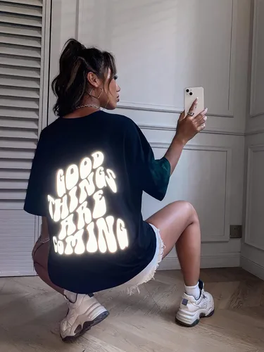 Vista 6 de SOLY HUX Women's Oversized T Shirts Graphic Tees Letter Print Casual Summer Tops