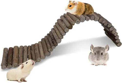 Vista 13 de Hamiledyi 4 piezas de puente de hámster de madera puente de juguete para ratas escalera de túnel de madera natural, accesorios para masticar