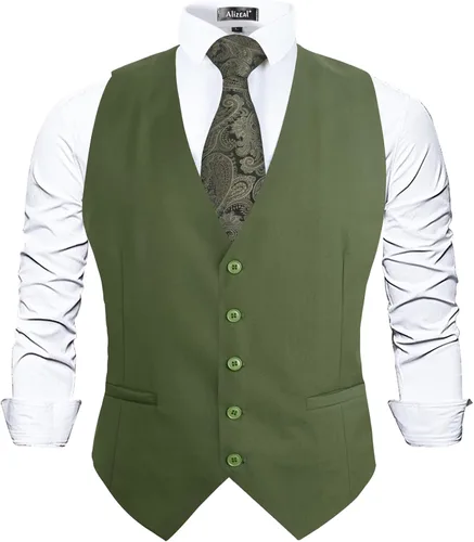 Vista 18 de Alizeal Chaleco de Traje de Negocios Clásico de Color Sólido para Hombre de Ajuste Regular Chaleco de Esmoquin para Boda