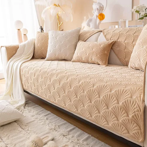 Vista 9 de vctops Fundas acolchadas de terciopelo súper suave para sofá y sillón, funda antideslizante para sofá seccional con patrón de hojas, forro de sofá