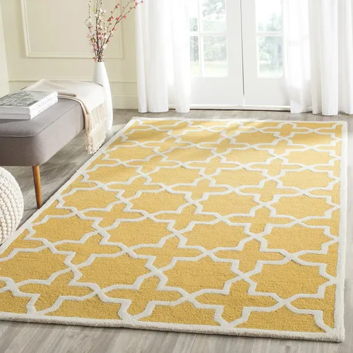 Vista 105 de Tapete de Safavieh de lana de la colección Cambridge CAM125Q hecho a mano con diseño geométrico marroquí en color marfil y dorado con superficie