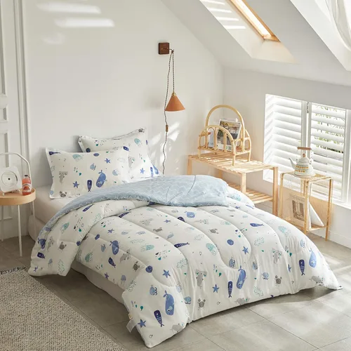 Vista 2 de Joyreap Juego de edredón de algodón premium de 3 piezas para niños y niñas, tema oceánico vibrante con estampado de estrella de mar, ballena