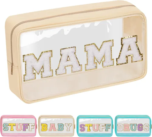 Vista 8 de Iqimott Bolsa de maquillaje transparente para bebé, bolsa de cosméticos personalizada de felpilla para viajes, de nailon, impermeable, artículos