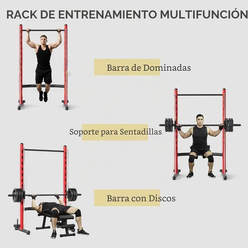 Vista 3 de Soozier Squat Rack with Pull Up Bar Adjustable Power Black Rojo