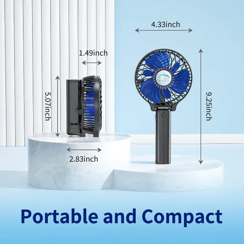 Vista 6 de HandFan Ventilador de mano portátil con cargador de batería, ventiladores de mano recargables, viento súper fuerte de 3 velocidades, mini ventilador