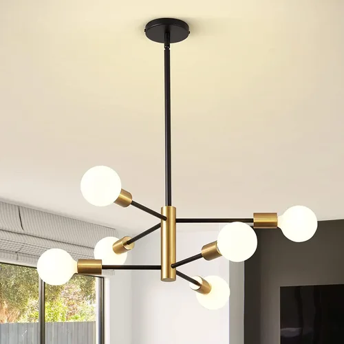 Vista 12 de Candelabro Sputnik MOUFIER, lámpara de techo en negro y dorado, altura ajustable, E27, iluminación moderna de techo, lámpara para sala de estar, 5