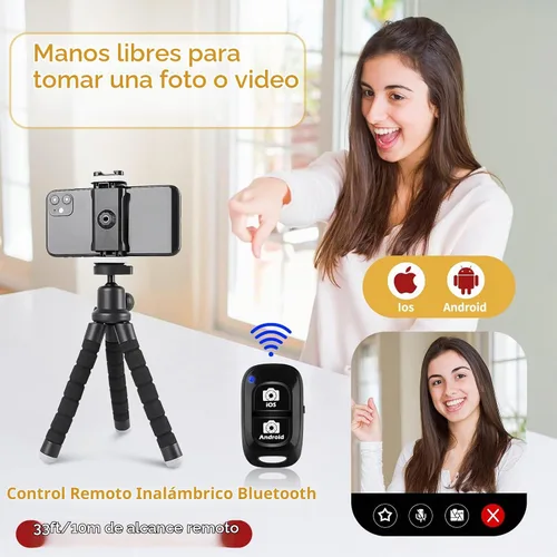 Vista 3 de Trípode de teléfono para iPhone, mini soporte flexible con control remoto