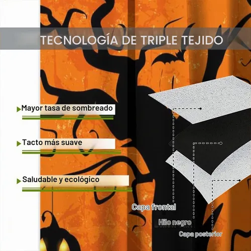 Vista 6 de Cortinas de bosque de Halloween, diseño de castillo de terror y murciélago, decoración de ventana para dormitorio, sala de estar, 42 x 44 pulgadas