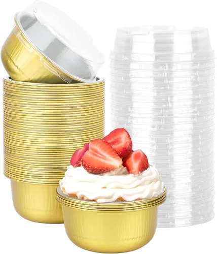 Vista 9 de Beasea Disposable Ramekins with Lids, 50 Pack 8oz 235ml Aluminum Foil Baking Cups with Lids, Aluminum Creme Brulee Ramekins Muffin Cupcake Pudding