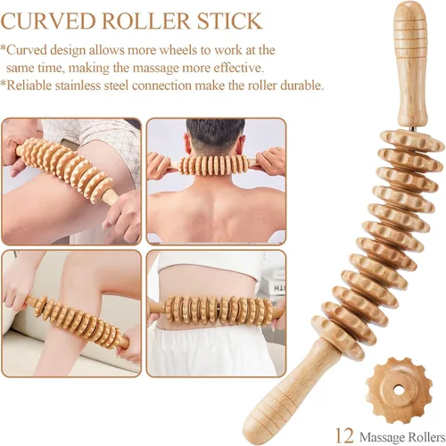 Vista 2 de 3 Piezas Herramientas de Masaje de Terapia de Madera Masajeador de Drenaje Linfático Masajeador de Madera Herramientas de Escultura Corporal