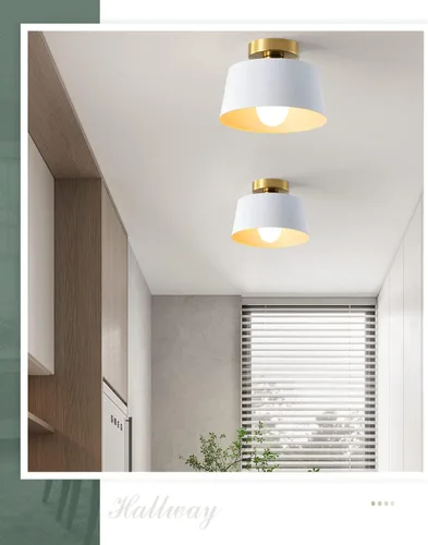 Vista 7 de Lámpara de techo, lámpara de techo para pasillo con placa dorada y pantalla blanca, lámparas de porche de estilo moderno y simple, montaje Blanco