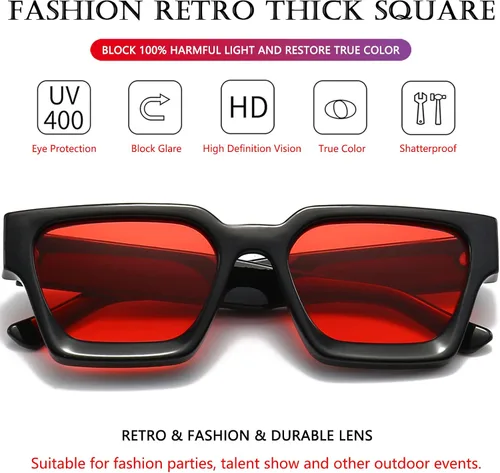 Vista 141 de AIEYEZO Gafas de sol cuadradas para mujeres y hombres, gafas de sol cuadradas con montura gruesa, estilo de diseñador simple