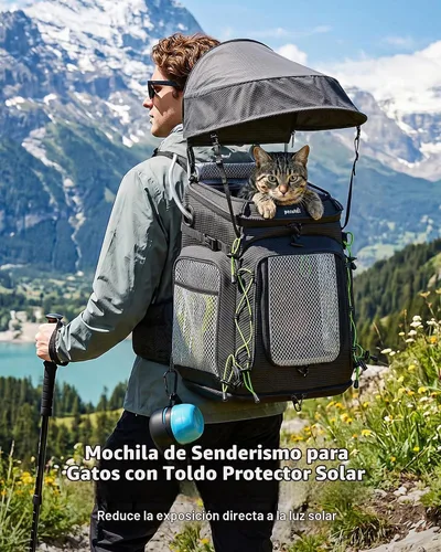 Vista 2 de Pecute Mochila para gatos, mochila transportadora de mascotas para Negro