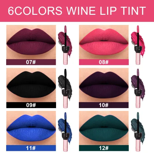 Vista 2 de evpct Juego de 6 labiales líquidos mate en colores oscuros negro, azul, verde, púrpura, rosa y rojo para mujeres, juego de maquillaje de tinte
