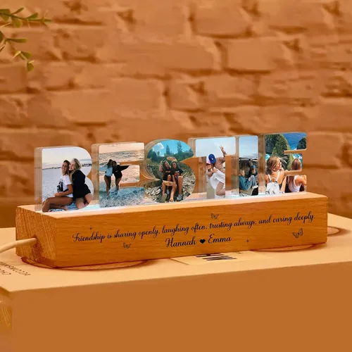 Vista 2 de Luz nocturna LED personalizada con collage de fotos, foto personalizada con cualquier cita y nombre, Navidad, amistad, regalos de cumpleaños