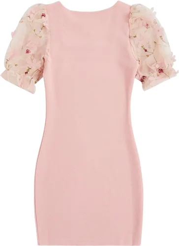 Vista 2 de WDIRARA Vestido casual ajustado con cuello redondo y mangas abullonadas con lunares en contraste para niña