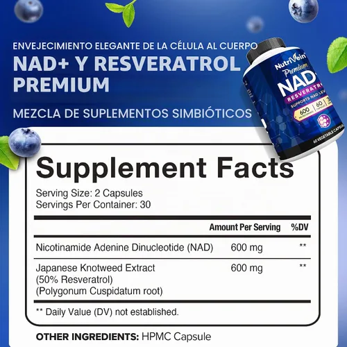 Vista 3 de Nutrivein Paquete de suplementos de resveratrol y vitamina C liposomal NAD: cápsulas de vitamina C de alta absorción y par de suplementos