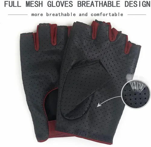 Vista 2 de ZLUXURQ Guantes de conducción de piel sin dedos suave y transpirable para mujer, piel de cordero prémium