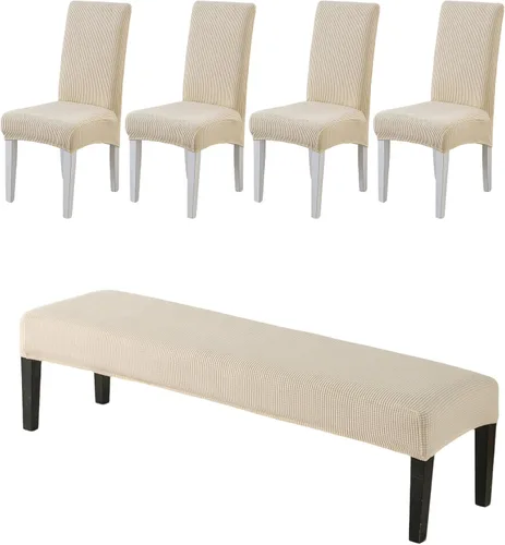 Vista 27 de CRFATOP 4 Piezas de Fundas Elásticas para Silla de Comedor con Funda para Banco Fundas Impresas para Silla de Comedor Fundas para Cojín de Asiento