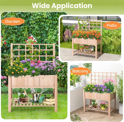 Vista 7 de S AFSTAR Cama de jardín elevada con enrejado, maceta elevada de 42 x 21 x 58 pulgadas con patas, estante de almacenamiento inferior, forro