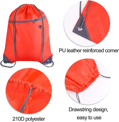 Vista 3 de KUUQA Bolsas de mochila con cordón a granel con bolsillo con cremallera y agujero para auriculares, Rojo -, Viajar