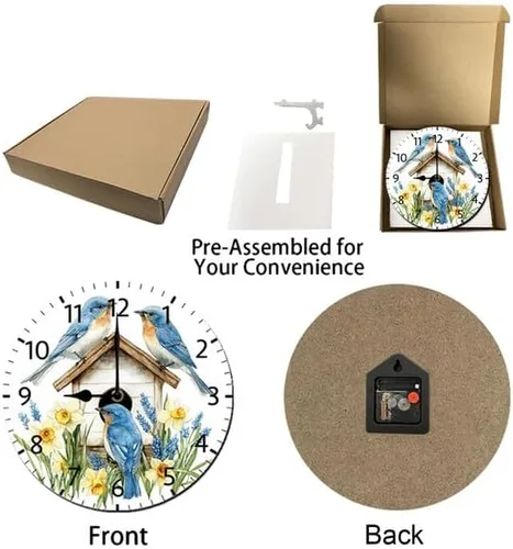 Vista 5 de Reloj de pared de pájaro para decoración de pared, funciona con pilas, sin tictac, silencioso, de cuarzo, analógico, rústico, estilo rural, redondo