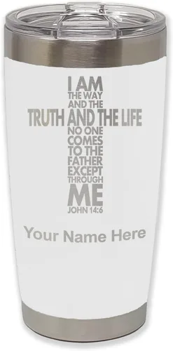 Vista 29 de LaserGram Vaso aislado al vacío de 20 onzas, versículo de la Biblia John 14-6, grabado personalizado incluido (negro) Engraved Gift for Christian