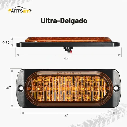 Vista 6 de Partsam 2 piezas de 4.4" de luz de señal de giro lateral de 24 LED color ámbar [Aprobación DOT], IP67 impermeable, lente ámbar, carcasa de aluminio