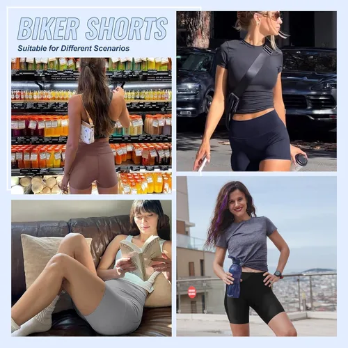 Vista 4 de 3 Pack High Waisted Biker Shorts for Women 3" 5" 8" Black Workout Yoga Compression Novelty Shorts for Running