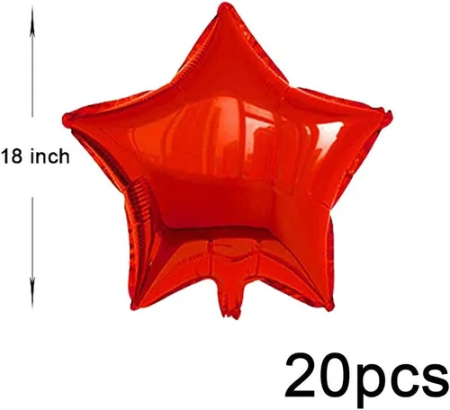 Vista 2 de 20 globos de papel de aluminio de estrella roja de 18 pulgadas, globos de helio en forma de estrella roja, globos de Mylar para el día de San