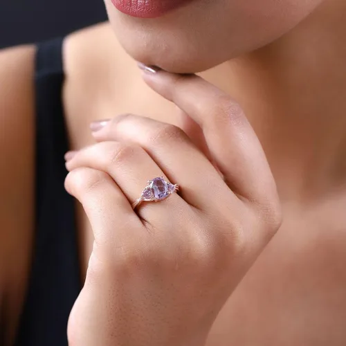 Vista 4 de Shop LC Purple Amethyst Promise Engagement Rings for Women 14K Rose Gold Plated 925 Sterling Silver Bride Amethyst Ring Birthday Gifts for Women