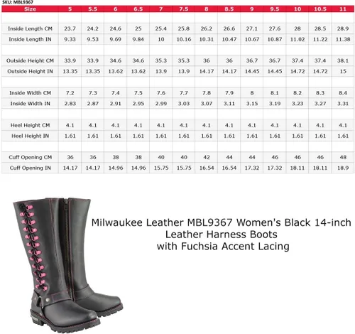 Vista 3 de Milwaukee Leather MBL9367 - Botas de cuero negras de 14 pulgadas con cordones fucsia, talla 11