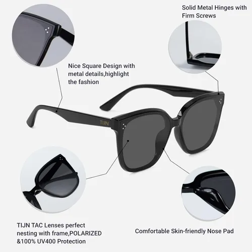 Vista 3 de TIJN Polarized Sunglasses Women Men Oversized,UV Protection Sun Glasses Trendy Style,Large Square Shades,Big Frame Shady Rays