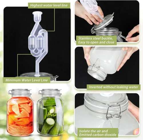 Vista 3 de Teenyyou Kit de fermentación de tarro de fermentación con pesos de fermentación y esclusas de aire para chucrut, verduras y otros alimentos