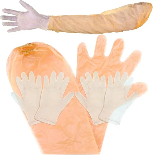 Vista 8 de Honeydak 30 pares de guantes desechables de PVC para caza de ciervos, guantes de limpieza con manoplas largas y cortas Claro