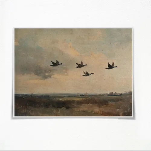 Vista 9 de Póster vintage de pato salvaje volador rústico, paisaje de campo, arte de pared, retro, clásico, naturaleza, lienzo, impresión de prado y patos