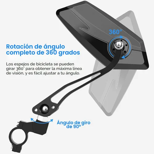 Vista 3 de Diyife Espejo de Bicicleta, Espejo Retrovisor de Manillar de Gran Ángulo HD, Accesorios de Espejo Retrovisor Ajustable de 360° Resistente a
