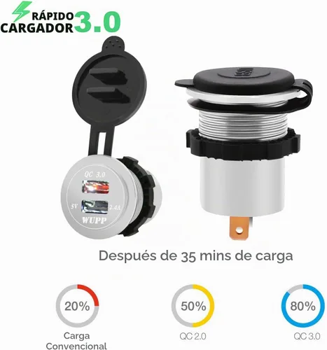 Vista 4 de BlueFire - Enchufe de carga rápida QC3.0 de doble puerto