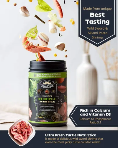 Vista 3 de Ultra Fresh - Palillo Nutritivo para Tortugas, Gamba Silvestre, Comida Acuática Enriquecida con Calcio y Vitamina D con Probióticos para Tortugas