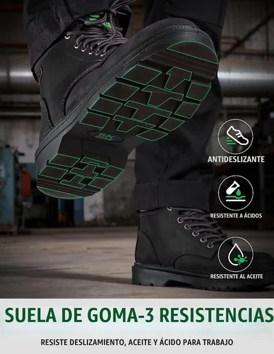 Vista 4 de SKPRO Botas de trabajo con punta de acero para hombre, botas de seguridad Cuero de chocolate Crazy Horse
